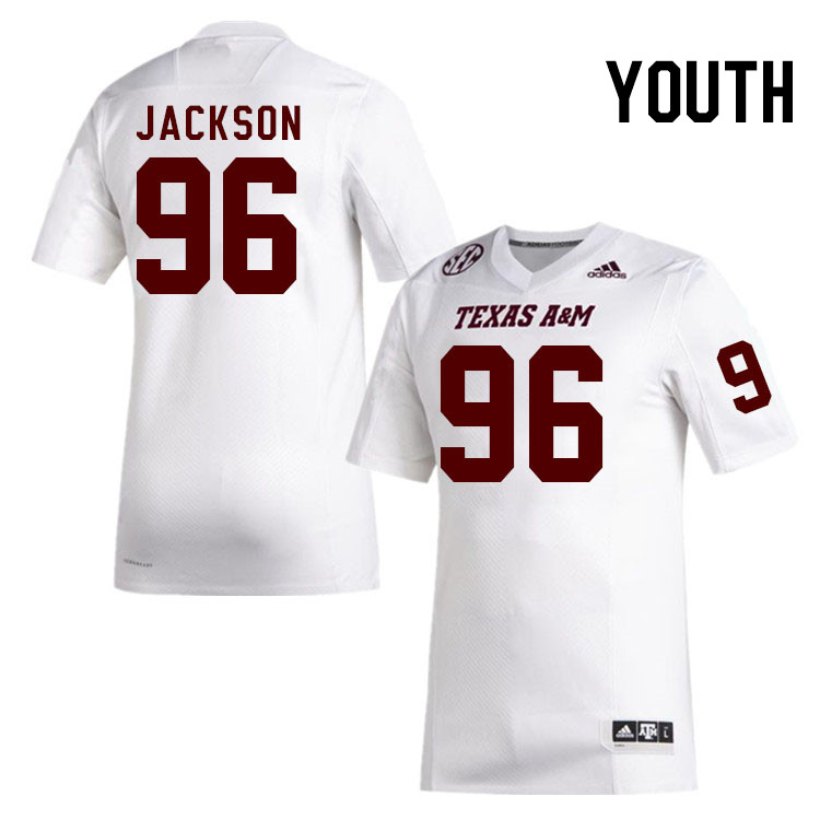 Youth #96 Nathan Jackson Texas A&M Aggies College Football Jerseys Stitched Sale-White - Click Image to Close
